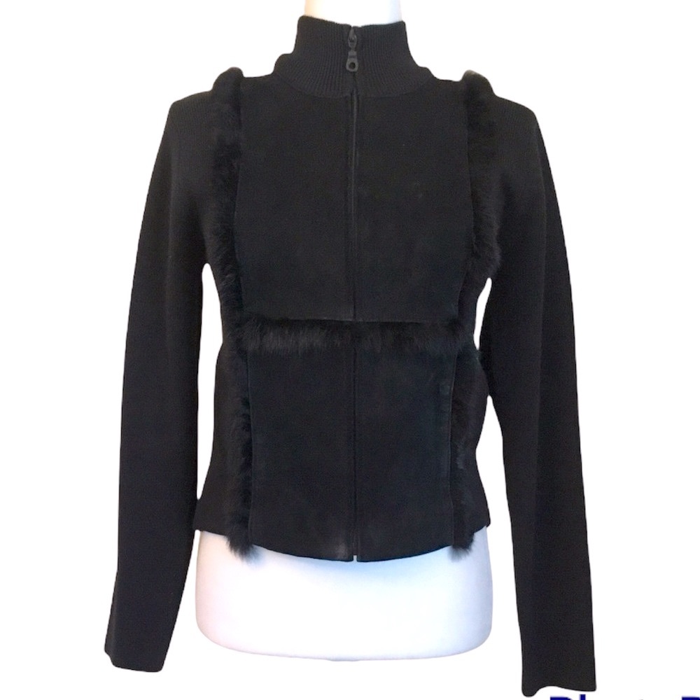 Cynthia Steffe Suede & Rabbit Fur Zip Sweater S